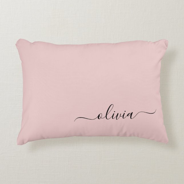 Blush Dusty Pink Modern Script Girly Monogram Name Accent Pillow (Front)