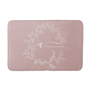 Blush Dusty Pink Modern Script Girly Monogram Name Bath Mat