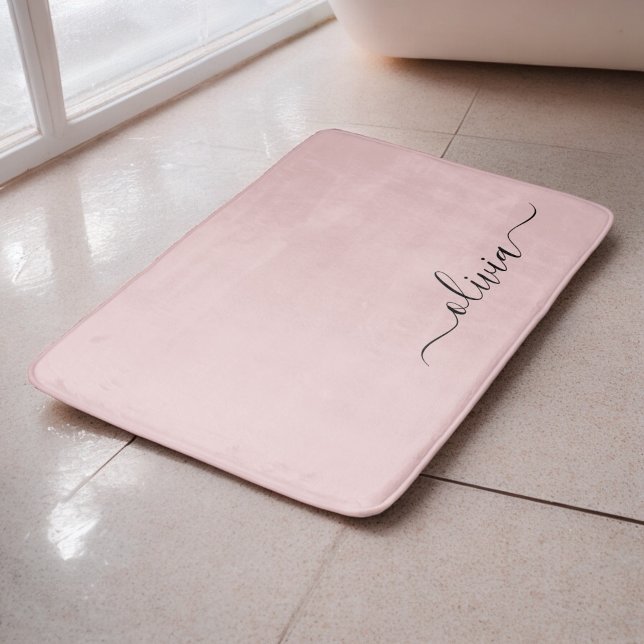 Blush Dusty Pink Modern Script Girly Monogram Name Bath Mat (Creator Uploaded)