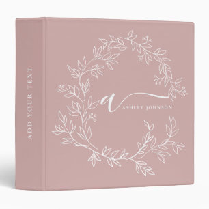 Blush Dusty Pink Modern Script Girly Monogram Name Binder
