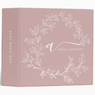 Blush Dusty Pink Modern Script Girly Monogram Name Binder