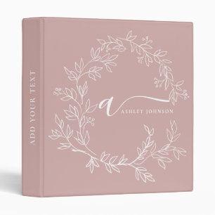 Blush Dusty Pink Modern Script Girly Monogram Name Binder