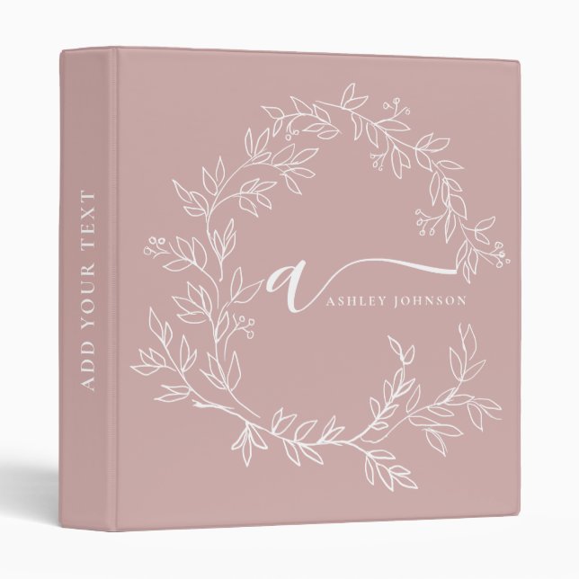 Blush Dusty Pink Modern Script Girly Monogram Name Binder (Front/Spine)