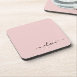 Blush Dusty Pink Modern Script Girly Monogram Name Coaster<br><div class="desc">Blush Dusty Pink Simple Script Monogram Name Paper Coasters. This makes the perfect graduation,  birthday,  wedding,  bridal shower,  anniversary,  baby shower or bachelorette party gift for someone that loves glam luxury and chic styles.</div>