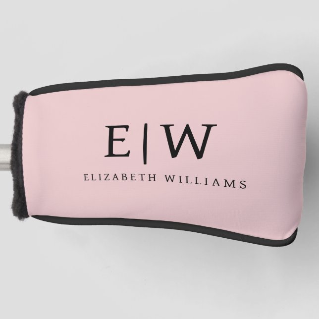 Blush Dusty Pink Modern Script Girly Monogram Name Golf Head Cover (Front)