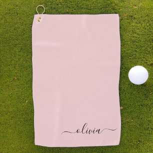 Blush Dusty Pink Modern Script Girly Monogram Name Golf Towel