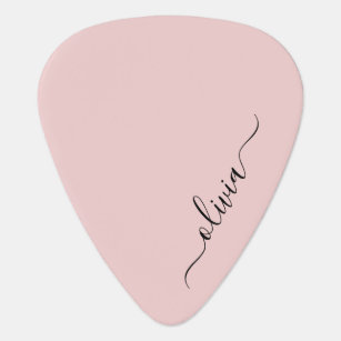 Blush Dusty Pink Modern Script Girly Monogram Name Guitar Pick