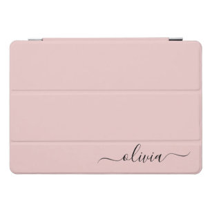 Blush Dusty Pink Modern Script Girly Monogram Name iPad Pro Cover