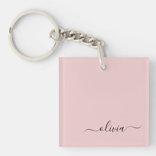 Blush Dusty Pink Modern Script Girly Monogram Name Keychain (Front)