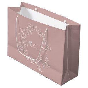 Blush Dusty Pink Modern Script Girly Monogram Name Large Gift Bag