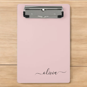 Blush Dusty Pink Modern Script Girly Monogram Name Mini Clipboard
