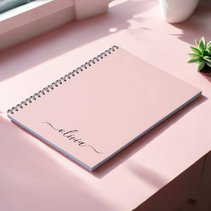 Blush Dusty Pink Modern Script Girly Monogram Name Notebook