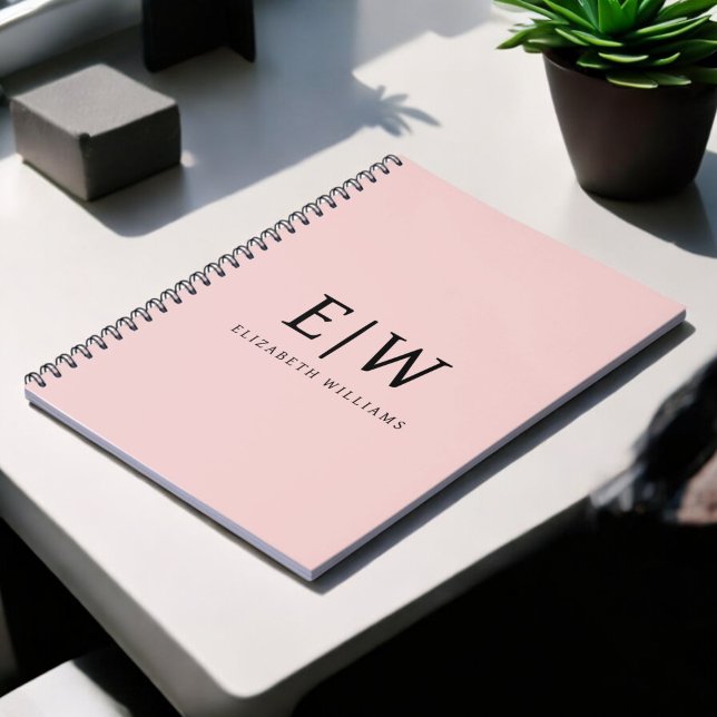 Blush Dusty Pink Modern Script Girly Monogram Name Notebook (Creator Uploaded)