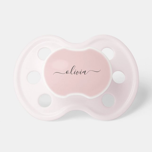 Blush Dusty Pink Modern Script Girly Monogram Name Pacifier (Front)