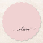 Blush Dusty Pink Modern Script Girly Monogram Name Paper Coaster<br><div class="desc">Blush Dusty Pink Simple Script Monogram Name Paper Coasters. This makes the perfect graduation,  birthday,  wedding,  bridal shower,  anniversary,  baby shower or bachelorette party gift for someone that loves glam luxury and chic styles.</div>
