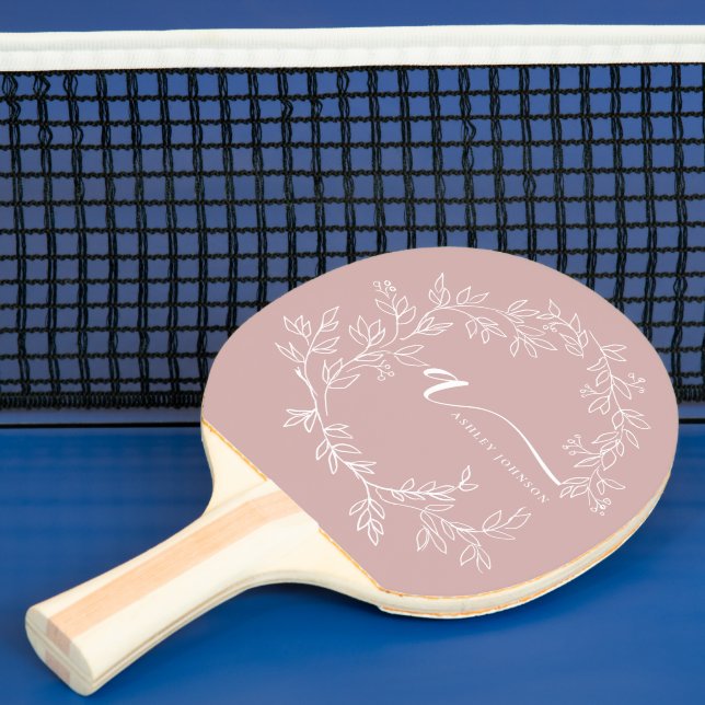 Blush Dusty Pink Modern Script Girly Monogram Name Ping Pong Paddle (Insitu)