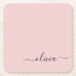 Blush Dusty Pink Modern Script Girly Monogram Name Square Paper Coaster<br><div class="desc">Blush Dusty Pink Simple Script Monogram Name Paper Coasters. This makes the perfect graduation,  birthday,  wedding,  bridal shower,  anniversary,  baby shower or bachelorette party gift for someone that loves glam luxury and chic styles.</div>