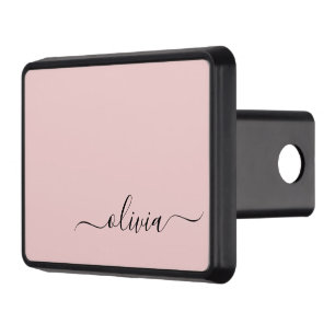 Blush Dusty Pink Modern Script Girly Monogram Name Trailer Hitch Cover