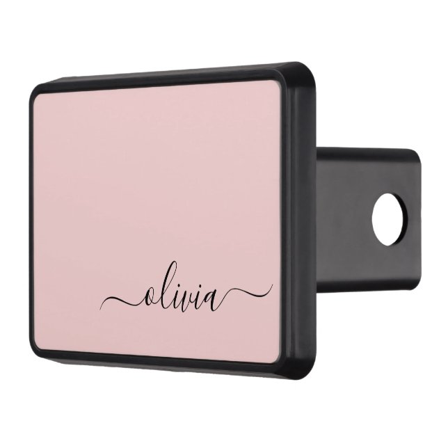 Blush Dusty Pink Modern Script Girly Monogram Name Trailer Hitch Cover (Left)