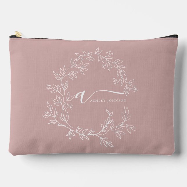 Blush Dusty Pink Monogram Name Girl's Script Accessory Pouch (Front)