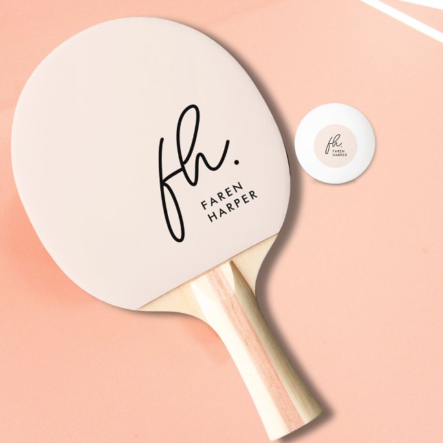 Blush Dusty Pink Monogram Script Name  Ping Pong Paddle (Creator Uploaded)