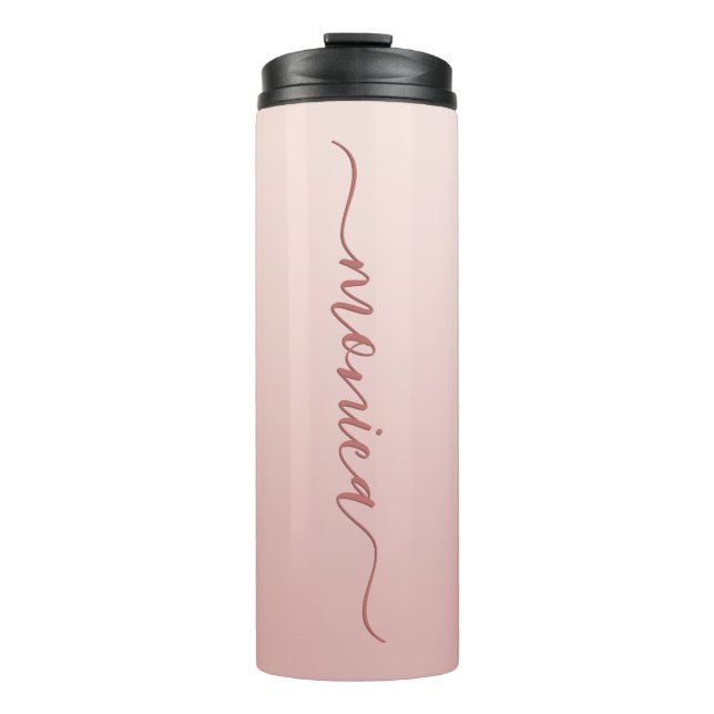 Blush Dusty Pink Ombre Elegant Signature Thermal Tumbler (Front)