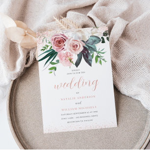 Blush & Dusty Pink Rose Flowers Wedding Invitation