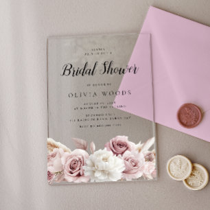 Blush & Dusty Pink Roses Bridal Shower Acrylic Invitations