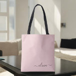 Blush Dusty Pink White Girly Script Monogram Tote Bag<br><div class="desc">Blush Dusty Pink Elegant Add Your Own Name Monogram Book Bag. This Book Bag can be customized to include your initial and first name and given as a gift for Christmas,  Sweet 16 Birthday,  Bridal Shower or a Wedding.</div>