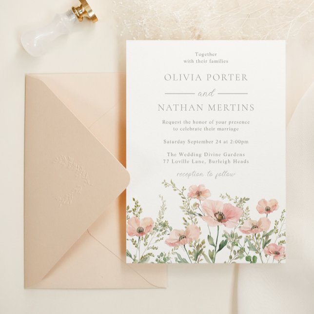 Blush & Dusty Pink Wildflowers Watercolor Wedding Invitation (Creator Uploaded)
