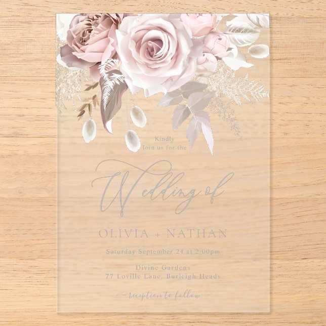  Blush & Dusty Rose Boho Trending Designer Wedding Acrylic Invitations (Front)