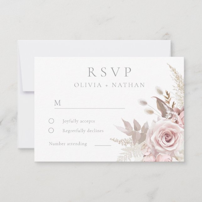 Blush & Dusty Rose Boho Trending Designer Wedding RSVP Card (Front)