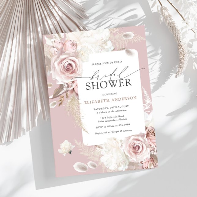 Blush Dusty Rose Floral Unique Bridal Shower Invitation (Creator Uploaded)