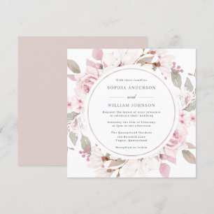 Blush Dusty Rose Floral Watercolor Wreath Wedding Invitation