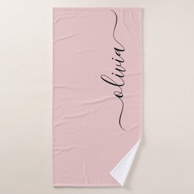 Blush Dusty rose moderne Script Girl Monogramme No (Serviette de bain)