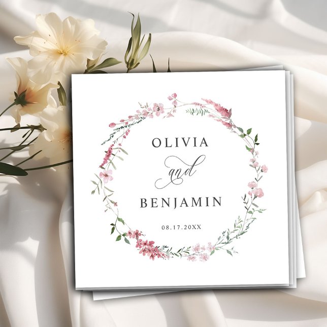 Blush Dusty Rose Pink Wild Meadow Flowers Wedding  Napkin (dusty rose wildflowers napkins)