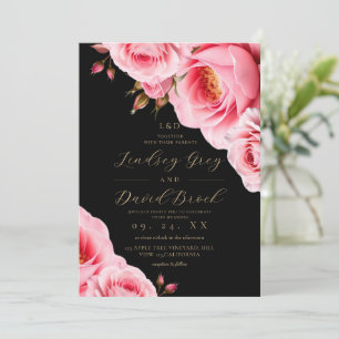 Blush Dusty Roses Florals Modern Trendy Wedding Invitation