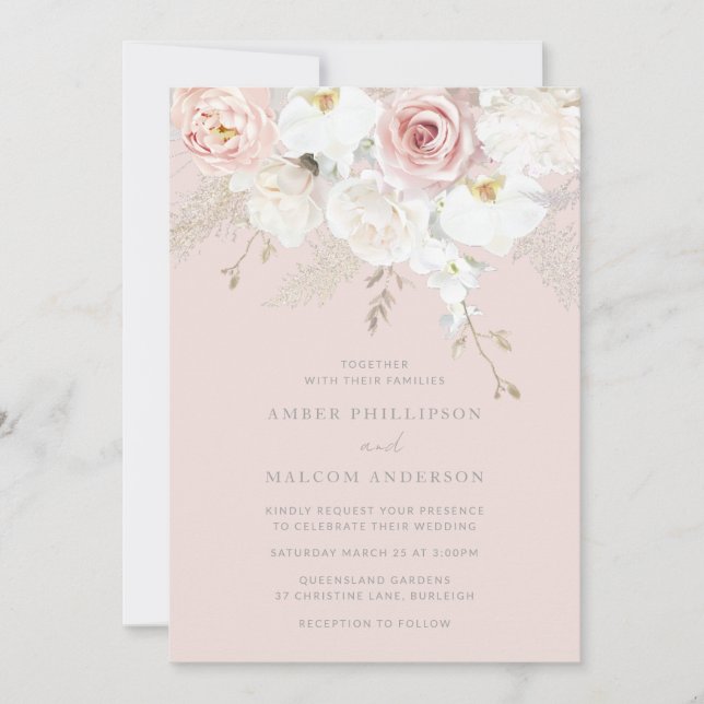 Blush Elegance: All Seasons Floral Wedding Invitation (Front)