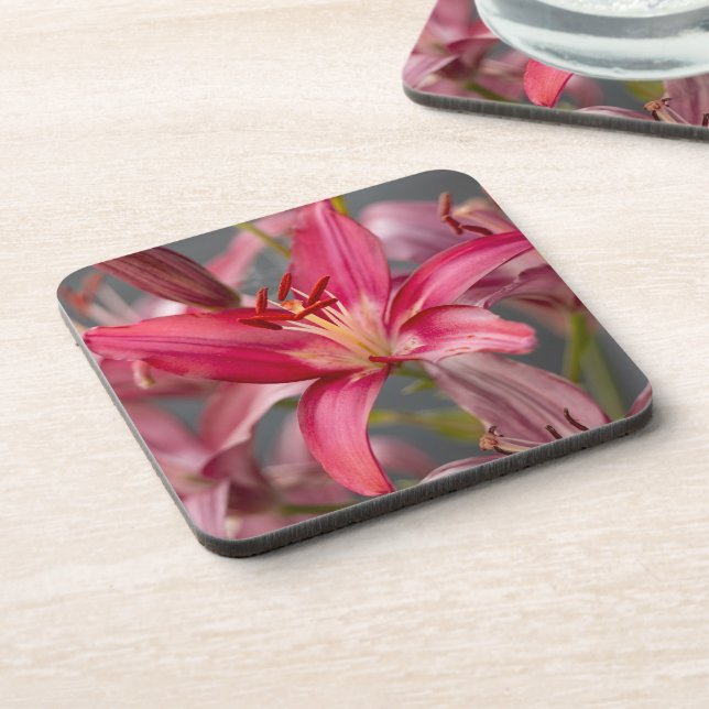 Blush Elegance: Pink Asiatic Lily, Flower Photo Coaster (Left Side)