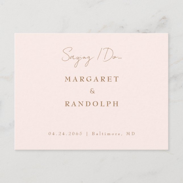 Blush Elegance Wedding Save the Date Announcement Postcard (Front)