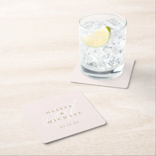 blush Elegant classic calligraphy vintage wedding  Square Paper Coaster