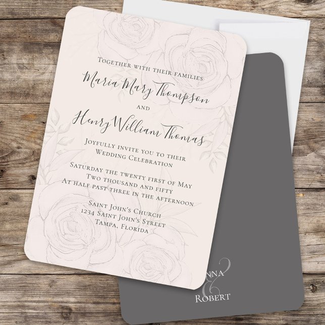 Blush Elegant Floral Formal Wedding Invitation (Elegant blush pink wedding with floral background.)