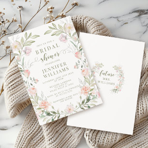 Blush Elegant Floral Pink Bridal Shower  Invitation