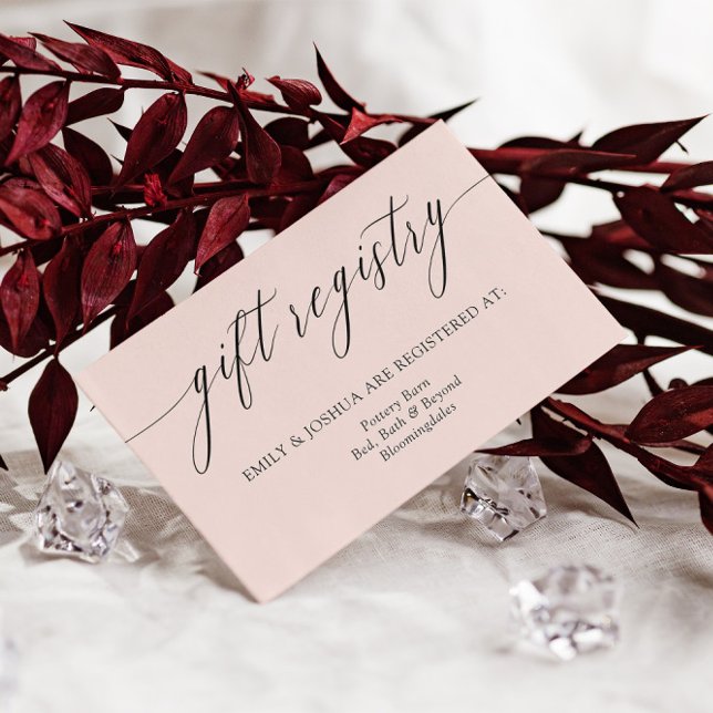Blush Elegant Minimalist Calligraphy Gift Registry Enclosure Card (Creator Uploaded)