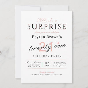 Blush elegant modern classy surprise 21st birthday invitation