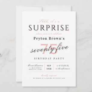 Blush elegant modern classy surprise 75th birthday invitation