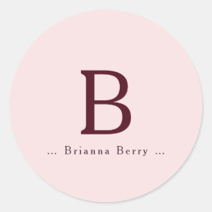 Blush Elegant Monogram Name Classic Round Sticker