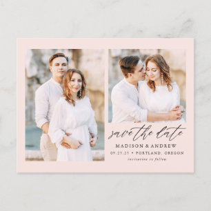 Blush   Elegant Script 2 Photo Save the Date Announcement Postcard
