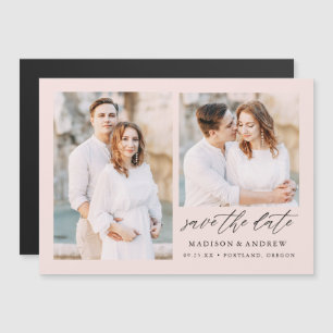 Blush Elegant Script 2 Photo Save the Date Magnetic Invitation