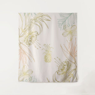 Blush Elegant Tropical Botanical Floral Leaves Tapestry
